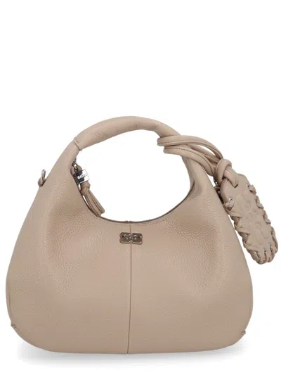 Ganni Women Pink Handbag With Removable Shoulder Strap And Pendant With Logo In Ecoleather Woman In Neutral