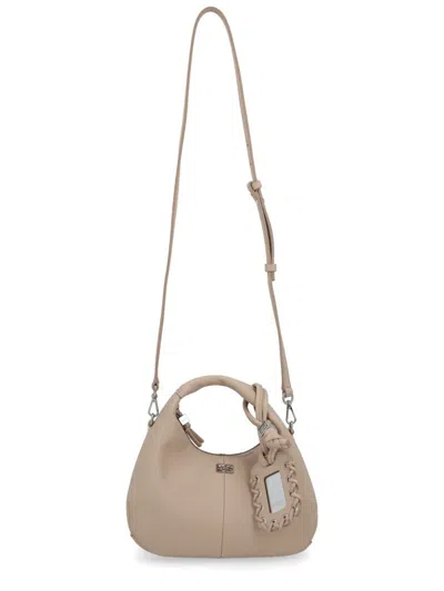 Ganni Women Pink Handbag With Removable Shoulder Strap And Pendant With Logo In Ecoleather Woman In Neutral