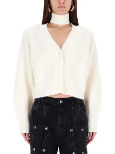 Rotate Birger Christensen Cardigan Con Sciarpa Lavorata A Maglia Bianco In White