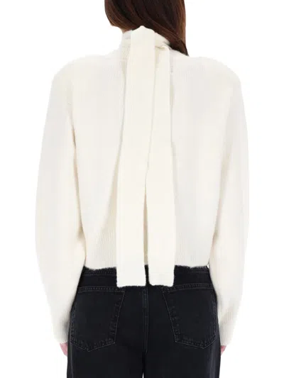 Rotate Birger Christensen Cardigan Con Sciarpa Lavorata A Maglia Bianco In White