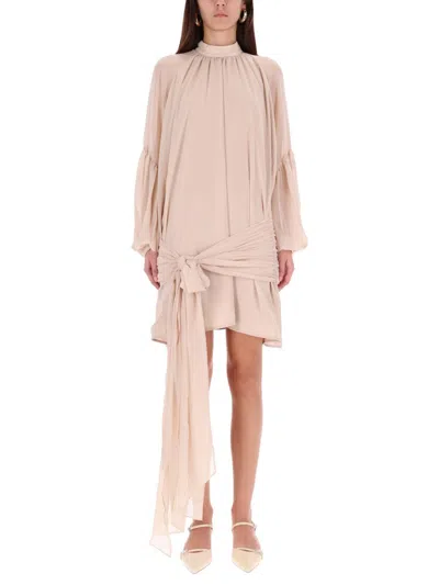 Rotate Birger Christensen Rotate Birgerchristensen Chiffon Dress With Shoulder Straps And Tie In Neutral
