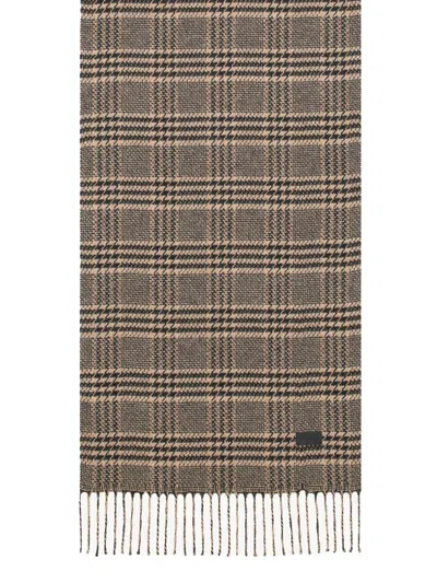 Saint Laurent Prince Of Wales Silk And Cashmere Scarf Scarves And Foulards Beige In Neutral