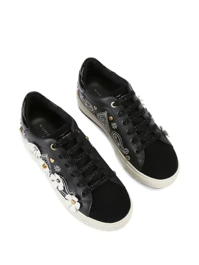 Kurt Geiger Floral-appliqué Studded Sneakers In Black