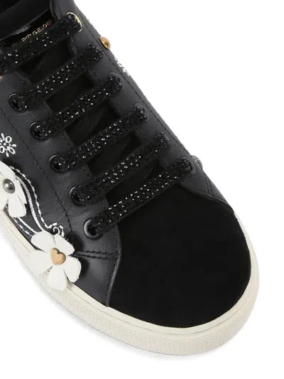Kurt Geiger Floral-appliqué Studded Sneakers In Black