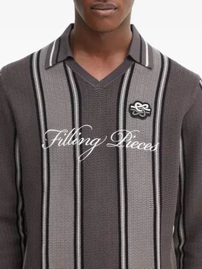 Filling Pieces Striped V-neck Sweater In Gray