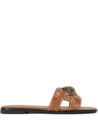 Kurt Geiger Eagle Head-detail Studded Flat Sandals In Brown