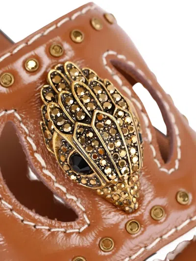 Kurt Geiger Eagle Head-detail Studded Flat Sandals In Brown