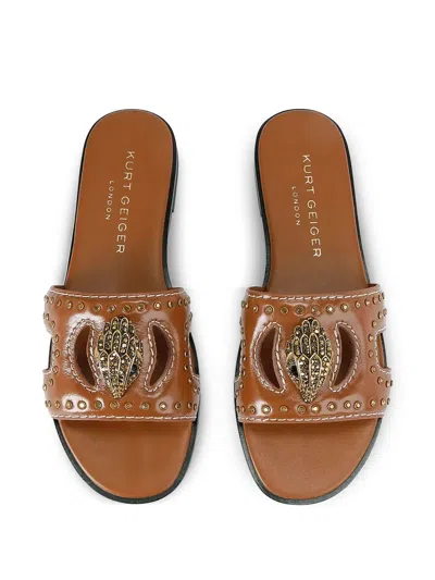 Kurt Geiger Eagle Head-detail Studded Flat Sandals In Brown
