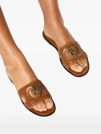 Kurt Geiger Eagle Head-detail Studded Flat Sandals In Brown