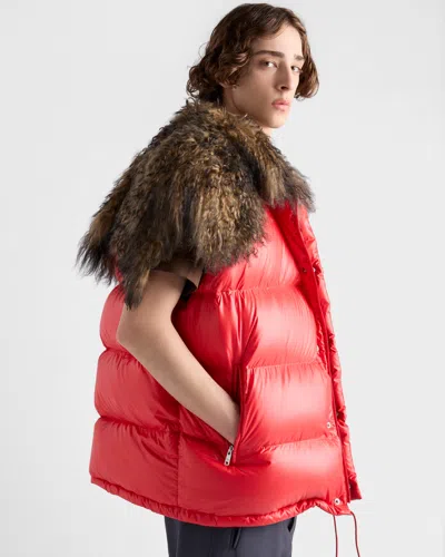 Prada Re-nylon And Shearling Down Vest In Red