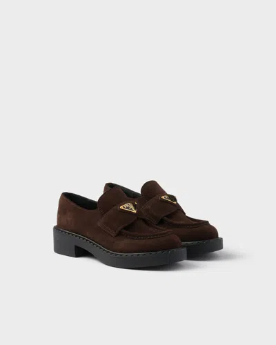 Prada Suede Loafers With Chunky Heel And Round Toe In Animal Print