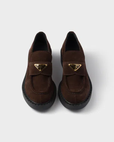 Prada Suede Loafers With Chunky Heel And Round Toe In Animal Print