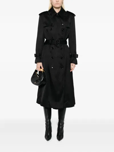 Tom Ford Leather Undercollar Trench Coat In Black