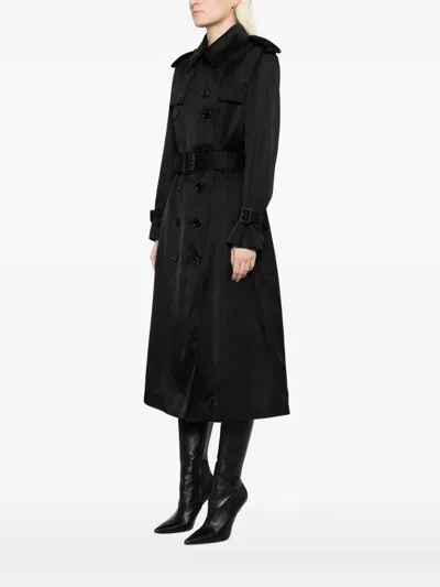Tom Ford Leather Undercollar Trench Coat In Black