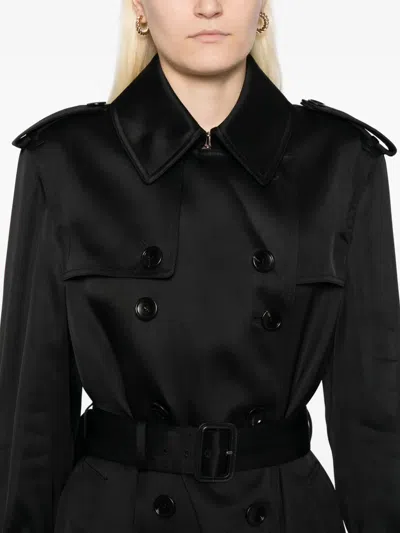 Tom Ford Leather Undercollar Trench Coat In Black