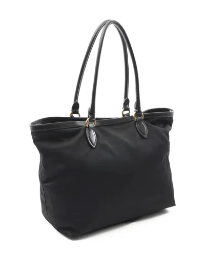 Pre-owned Prada Leather-trimmed Canvas Tote Bag In Black