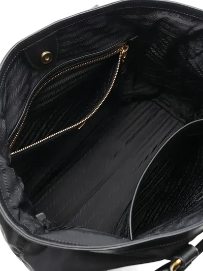 Pre-owned Prada Leather-trimmed Canvas Tote Bag In Black