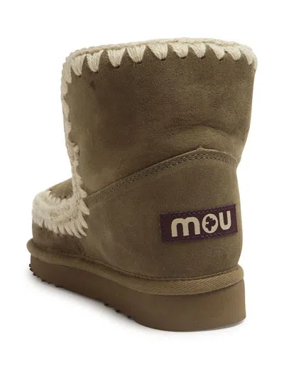 Mou Eskimo 18 Low Heels Ankle Boots In Green Suede In Brown