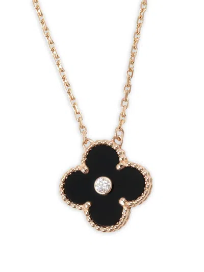 Pre-owned Van Cleef & Arpels 2010 Rose Gold Alhambra Onyx Necklace In Black