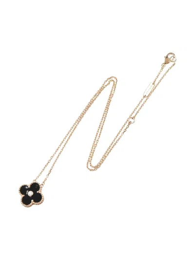 Pre-owned Van Cleef & Arpels 2010 Rose Gold Alhambra Onyx Necklace In Black