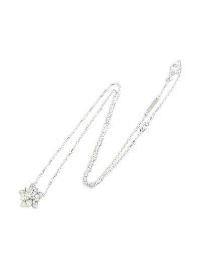 Pre-owned Van Cleef & Arpels 2010 18kt White Gold Lotus Diamond Necklace In Silver