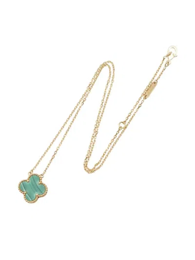 Pre-owned Van Cleef & Arpels 18k Yellow Gold Alhambra Jasper Necklace In Green