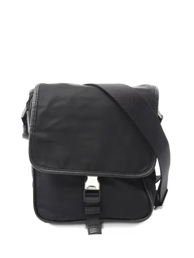 Pre-owned Prada Leather-trim Shoulder Bag In Black