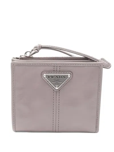 Pre-owned Prada 20's Small Logo-plaque Zip Wallet In Gray