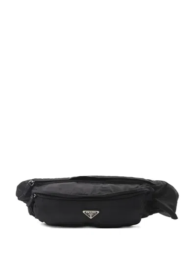 Pre-owned Prada 00s Logo-plaque Belt Bag In Black