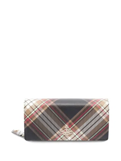 Pre-owned Vivienne Westwood Orb-logo Plaid Wallet In Brown