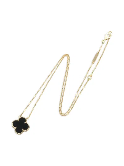 Pre-owned Van Cleef & Arpels 18k Yellow Gold Alhambra Onyx Necklace
