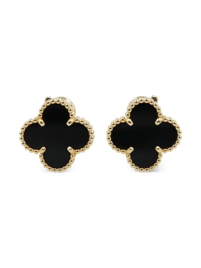 Pre-owned Van Cleef & Arpels 2010 18kt Yellow Gold Alhambra Onyx Earrings