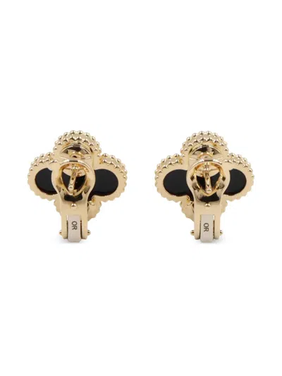 Pre-owned Van Cleef & Arpels 2010 18kt Yellow Gold Alhambra Onyx Earrings