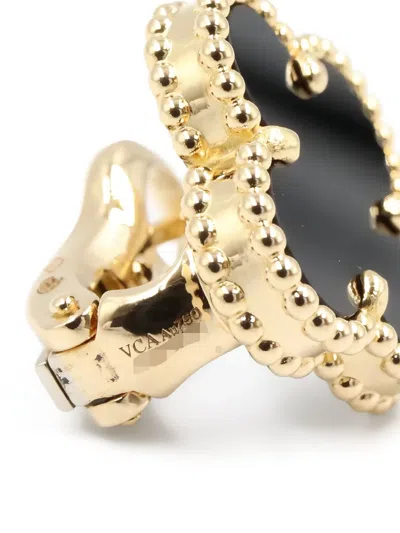 Pre-owned Van Cleef & Arpels 2010 18kt Yellow Gold Alhambra Onyx Earrings