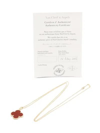 Pre-owned Van Cleef & Arpels 18k Yellow Gold Alhambra Carnelian Necklace