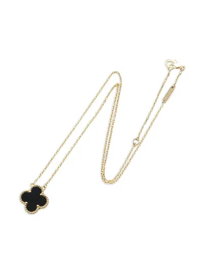 Pre-owned Van Cleef & Arpels 18k Yellow Gold Alhambra Onyx Necklace