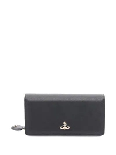 Pre-owned Vivienne Westwood 2020s Classic Logo Leather Wallet In Black