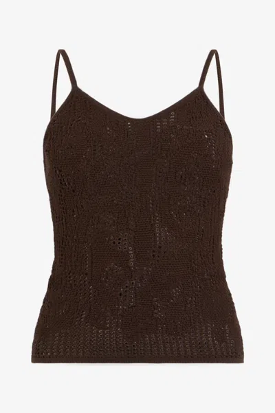 Roberto Cavalli Crochet Effect Top With Spaghetti Straps In Brown