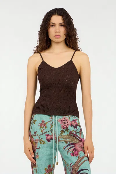 Roberto Cavalli Crochet Effect Top With Spaghetti Straps In Brown