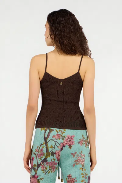 Roberto Cavalli Crochet Effect Top With Spaghetti Straps In Brown