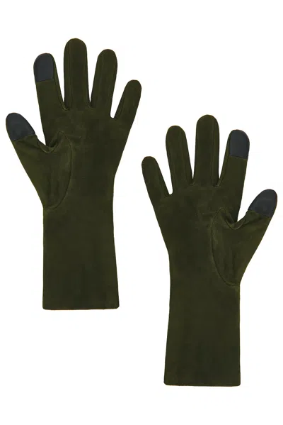 Agnelle Christina Suede Gloves In Green