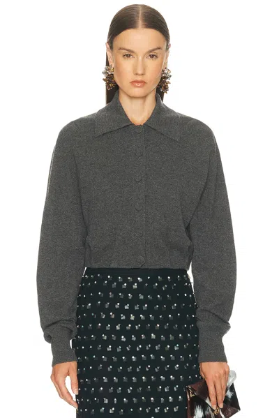Dries Van Noten Cropped Cashmere Cardigan With Wide Collar In Gray