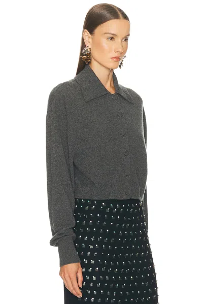 Dries Van Noten Cropped Cashmere Cardigan With Wide Collar In Gray