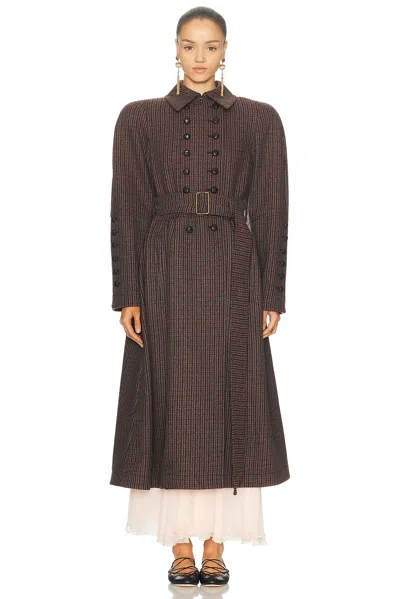 Chloé Grey/red Double-breasted Coat In Houndstooth Wool In Brown