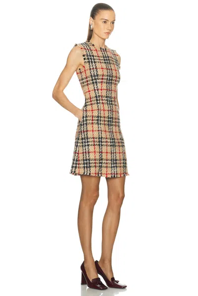 Burberry Checked-pattern Frayed Midi Dress In Brown