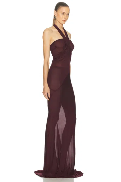 Atlein Halter Neck Ruched Gown In Burgundy