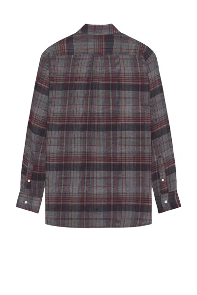 Beams Open Collar Brushed Satin Plaid Shirt In Red