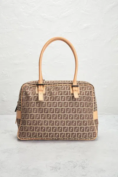 Pre-owned Fendi Zucchino Handbag In Sand