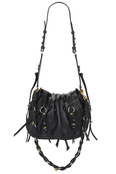 Isabel Marant Bolton Embellished Tasseled Textured-leather Shoulder Bag In Black
