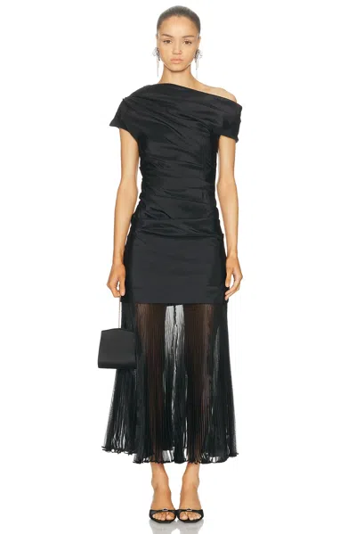 Simkhai Ammalie Draped Pleated-skirt Taffeta Dress In Black